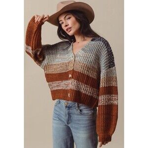 So Me Womens Cardigan Sz S Oversized Chunky Knit Cropped Boho Sweater Hippie